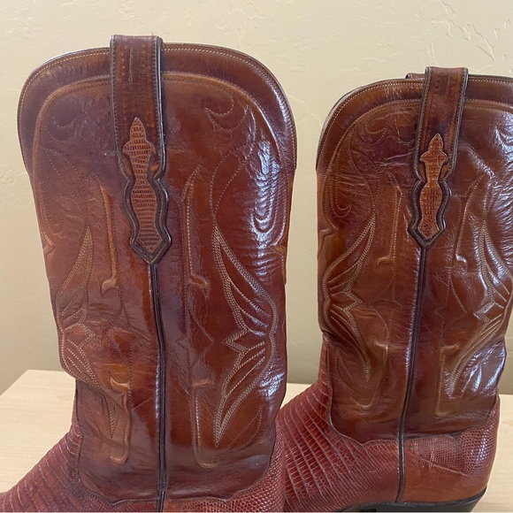 T O Stanley Vintage Brown Lizard Cowboy Boots 9D - Picture 5 of 8